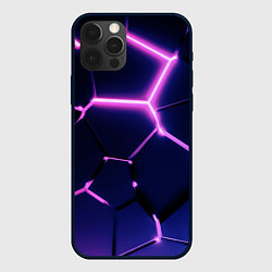Чехол для iPhone 12 Pro Max Сине-фиолетовые неоновые плиты в разломе, цвет: 3D-черный