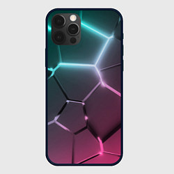 Чехол для iPhone 12 Pro Max Голубые и малиновые неоновые плиты в разломе, цвет: 3D-черный