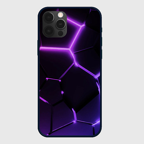 Чехол iPhone 12 Pro Max Темные фиолетовые неоновые плиты в разломе / 3D-Черный – фото 1
