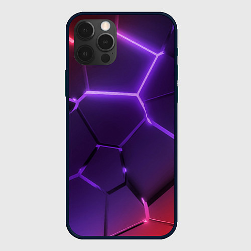 Чехол iPhone 12 Pro Max Красно-фиолетовые неоновые плиты в разломе / 3D-Черный – фото 1