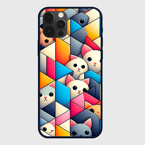 Чехол iPhone 12 Pro Max Geometric pattern with kittens - ai art / 3D-Черный – фото 1