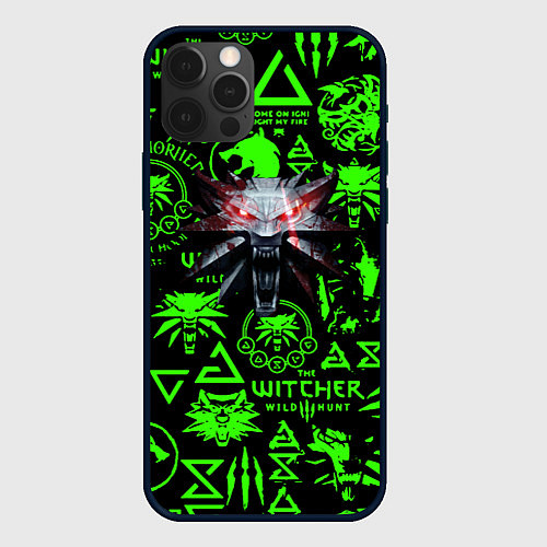 Чехол iPhone 12 Pro Max Ведьмак кислотные логотипы волк / 3D-Черный – фото 1