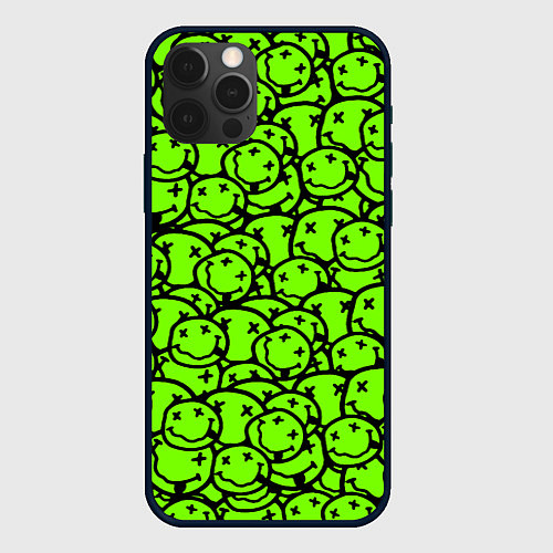 Чехол iPhone 12 Pro Max Nirvana green logo smile / 3D-Черный – фото 1