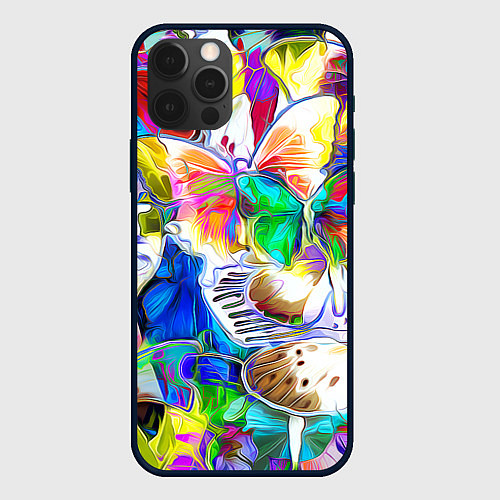 Чехол iPhone 12 Pro Max Живописные бабочки / 3D-Черный – фото 1