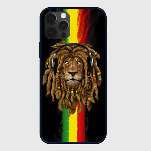 Чехол iPhone 12 Pro Max Лев с дредами в наушниках / 3D-Черный – фото 1