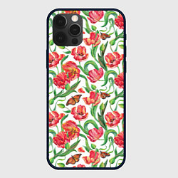Чехол для iPhone 12 Pro Max Красные тюльпаны, цвет: 3D-черный