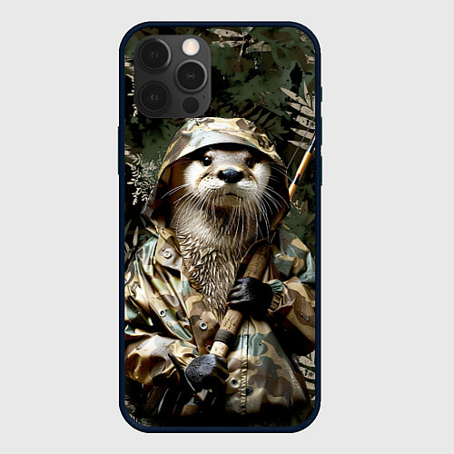 Чехол iPhone 12 Pro Max Выдра на рыбалке / 3D-Черный – фото 1