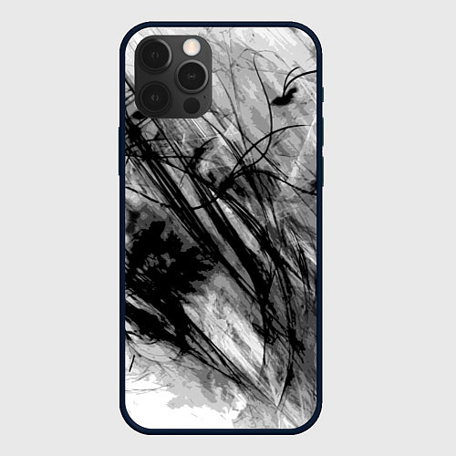 Чехол iPhone 12 Pro Max Серый абстрактный серо-черный шрих / 3D-Черный – фото 1