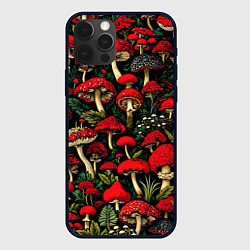 Чехол для iPhone 12 Pro Max Лесные красные грибы мухоморы - паттерн, цвет: 3D-черный