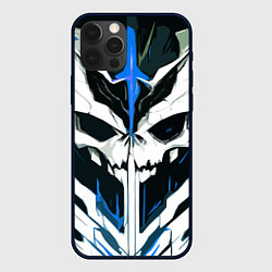 Чехол для iPhone 12 Pro Max Абстрактный белый череп и синие полосы, цвет: 3D-черный