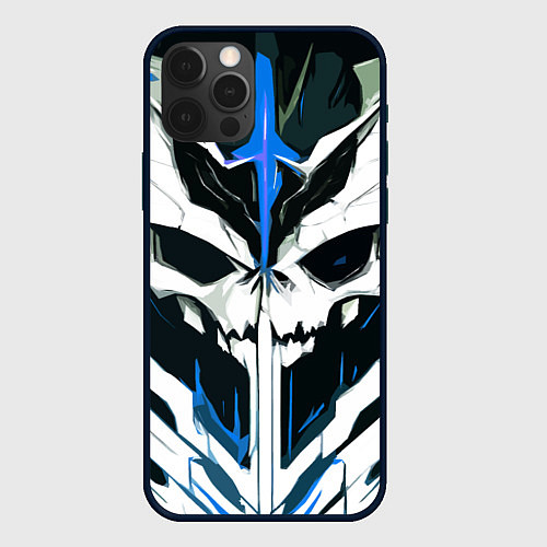 Чехол iPhone 12 Pro Max Абстрактный белый череп и синие полосы / 3D-Черный – фото 1
