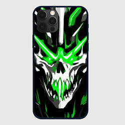 Чехол для iPhone 12 Pro Max Абстрактный белый череп и зелёные полосы, цвет: 3D-черный