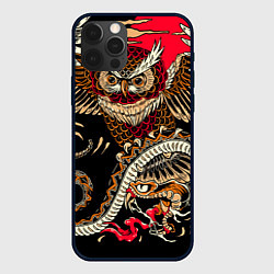 Чехол для iPhone 12 Pro Max Сова и змея - японский стиль, цвет: 3D-черный