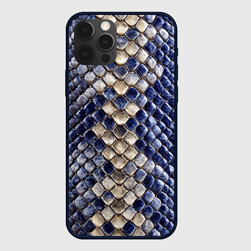 Чехол iPhone 12 Pro Max Синяя и серая кожа змеи / 3D-Черный – фото 1