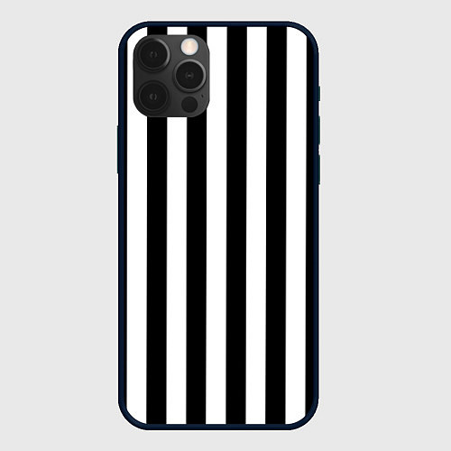 Чехол iPhone 12 Pro Max Вертикальные черно белые полосы / 3D-Черный – фото 1