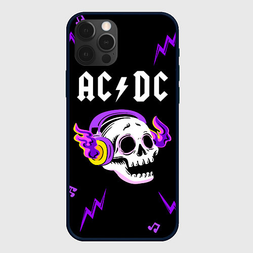 Чехол iPhone 12 Pro Max AC DC неоновый череп / 3D-Черный – фото 1