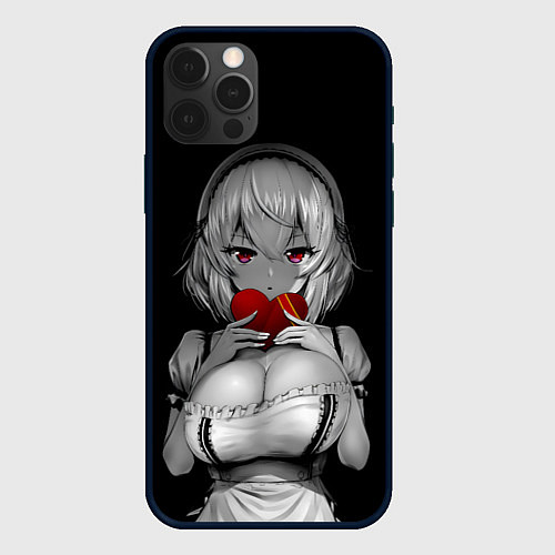 Чехол iPhone 12 Pro Max Аниме девушка с сердцем в руках / 3D-Черный – фото 1