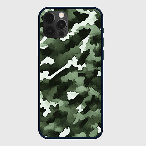 Чехол iPhone 12 Pro Max Армейский зелёный камуфляж / 3D-Черный – фото 1