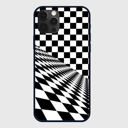 Чехол iPhone 12 Pro Max Шахматная психоделика иллюзия / 3D-Черный – фото 1