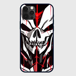 Чехол iPhone 12 Pro Max Белый череп и красные полосы на чёрном фоне