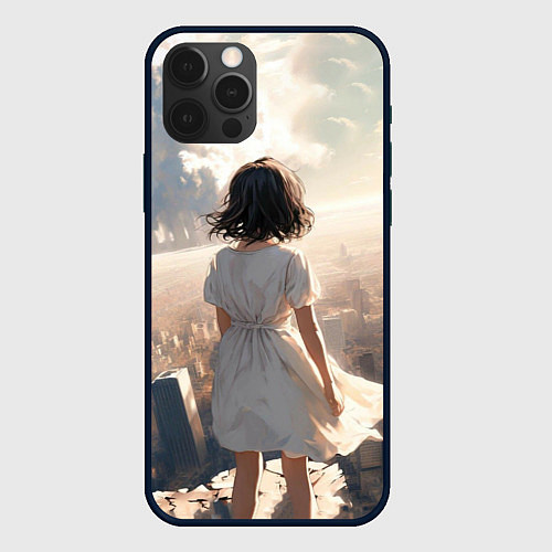 Чехол iPhone 12 Pro Max Аниме девушка в белом платье / 3D-Черный – фото 1