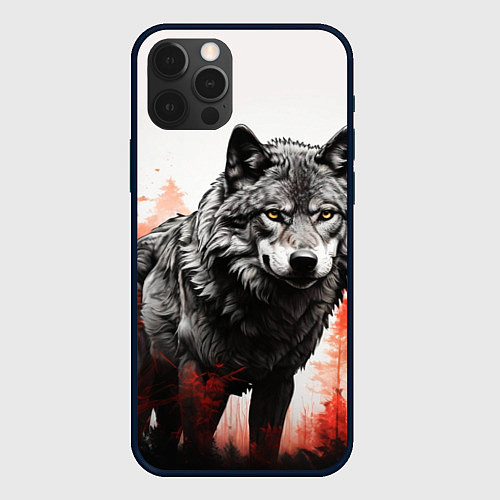 Чехол iPhone 12 Pro Max Одинокий волк среди леса / 3D-Черный – фото 1
