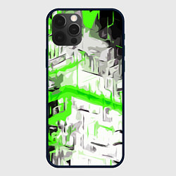 Чехол для iPhone 12 Pro Max Бело-зелёная абстракция на чёрном фоне, цвет: 3D-черный