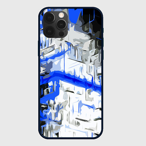 Чехол iPhone 12 Pro Max Сине-белая абстракция на чёрном фоне / 3D-Черный – фото 1