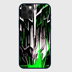 Чехол для iPhone 12 Pro Max Зелёно-белые вертикальные полосы на чёрном фоне, цвет: 3D-черный