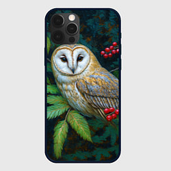 Чехол для iPhone 12 Pro Max Сипуха среди листьев и ягод, цвет: 3D-черный