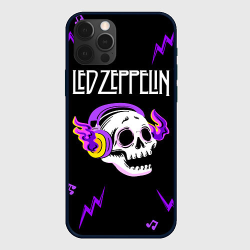 Чехол iPhone 12 Pro Max Led Zeppelin неоновый череп / 3D-Черный – фото 1