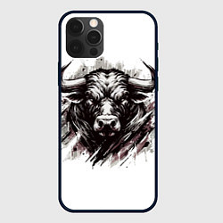 Чехол iPhone 12 Pro Max Гранж - портрет быка: голова