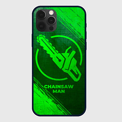 Чехол для iPhone 12 Pro Max Chainsaw Man - green gradient, цвет: 3D-черный