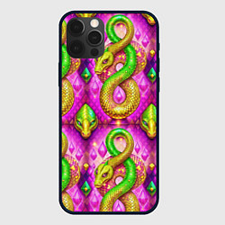 Чехол iPhone 12 Pro Max Желто-зеленые змеи паттерн