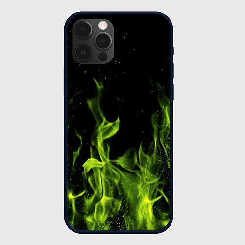 Чехол iPhone 12 Pro Max Зелёный огонь текстура / 3D-Черный – фото 1