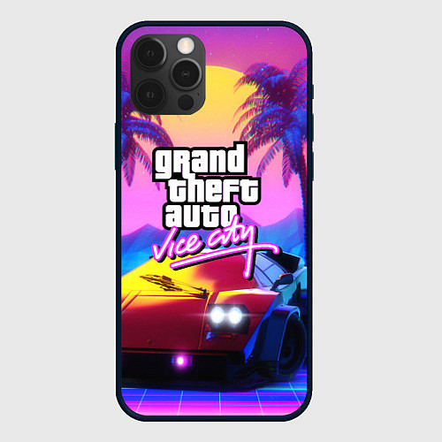 Чехол iPhone 12 Pro Max Vice city retro wave Lambo / 3D-Черный – фото 1