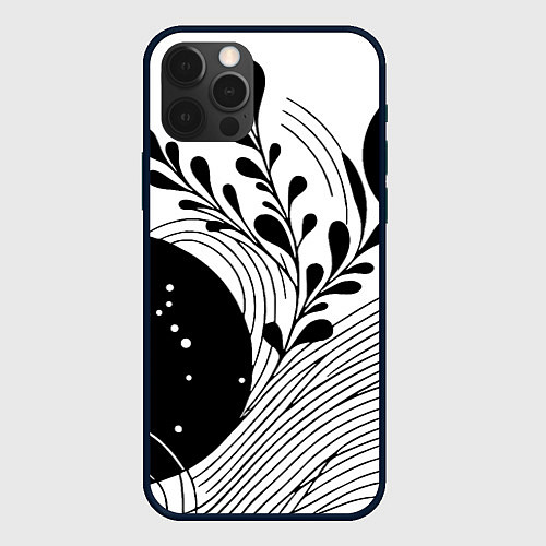Чехол iPhone 12 Pro Max Растительная абстракция black and white / 3D-Черный – фото 1