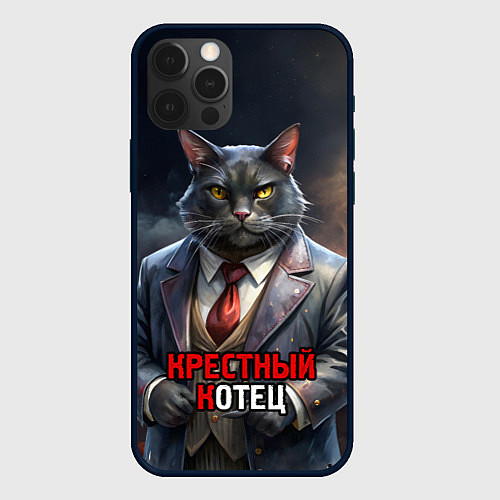 Чехол iPhone 12 Pro Max Крестный котец на фоне огня и дыма / 3D-Черный – фото 1