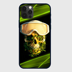 Чехол для iPhone 12 Pro Max Цветущий череп в горнолыжных очках, цвет: 3D-черный