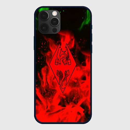 Чехол iPhone 12 Pro Max Skyrim fire steel / 3D-Черный – фото 1