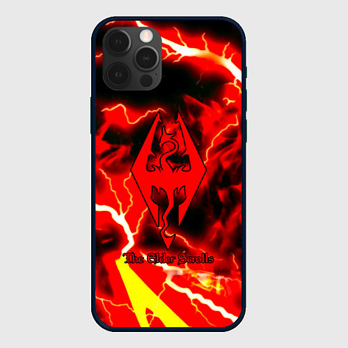 Чехол iPhone 12 Pro Max Skyrim red storm logo / 3D-Черный – фото 1