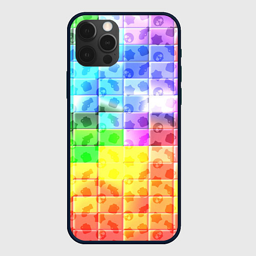 Чехол iPhone 12 Pro Max Brawl stars neon pattern logo / 3D-Черный – фото 1