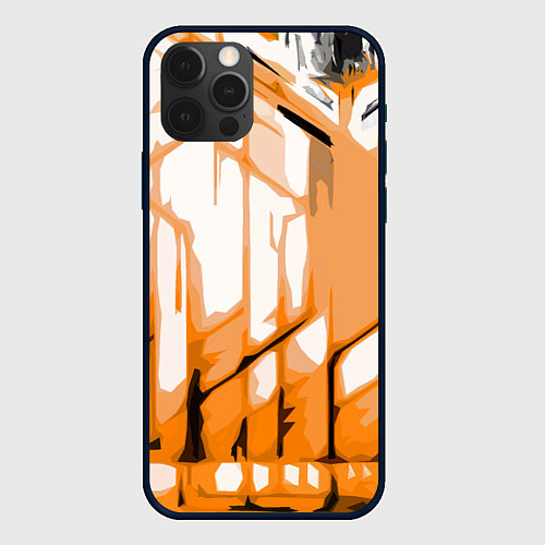 Чехол iPhone 12 Pro Max Оранжевые полосы на белом фоне / 3D-Черный – фото 1