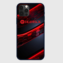 Чехол iPhone 12 Pro Max Deadlock logo красные соты и неон