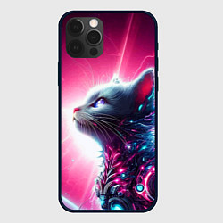 Чехол iPhone 12 Pro Max Космический кибер котёнок - неоновое свечение