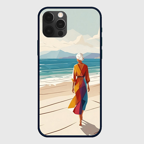 Чехол iPhone 12 Pro Max Летний пейзаж с женщиной на пляже / 3D-Черный – фото 1