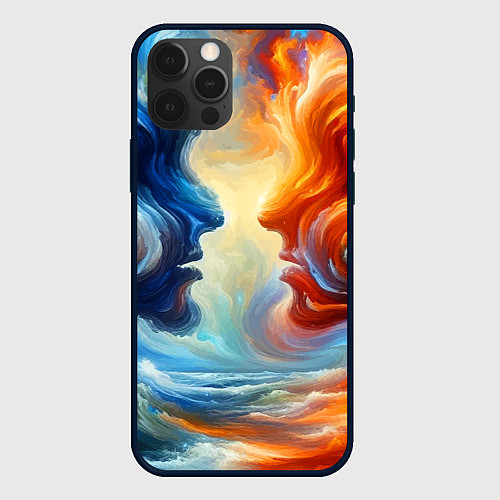 Чехол iPhone 12 Pro Max Профили парня и девушки - две стихии / 3D-Черный – фото 1