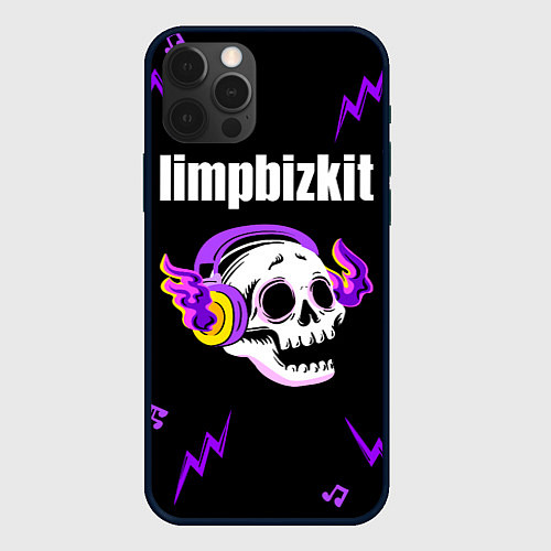 Чехол iPhone 12 Pro Max Limp Bizkit неоновый череп / 3D-Черный – фото 1