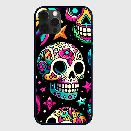 Чехол iPhone 12 Pro Max Space collage with skulls and rockets - ai art / 3D-Черный – фото 1