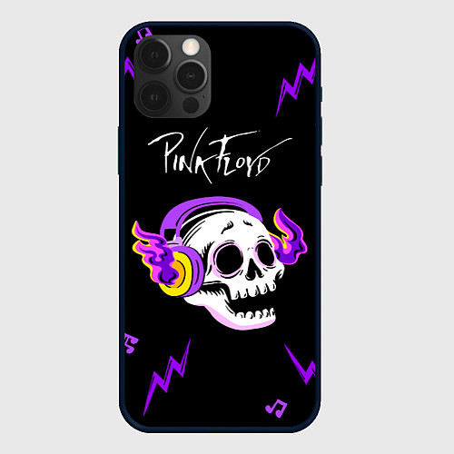 Чехол iPhone 12 Pro Max Pink Floyd неоновый череп / 3D-Черный – фото 1